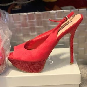 H by Halston Red sling back platform stilettos